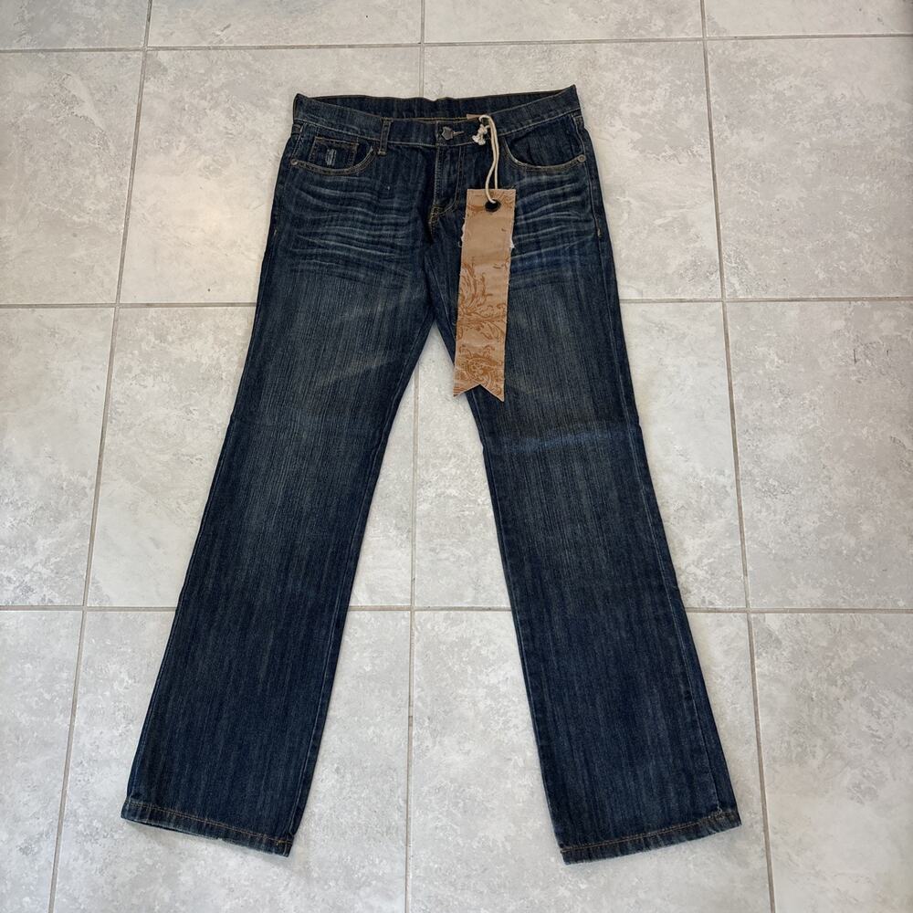 Monarchy Jeans Mens Sz 33/34 Denim Stitch Flap Pockets Distressed Dark Wash
